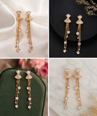 Crystal Heart Tassel Earrings