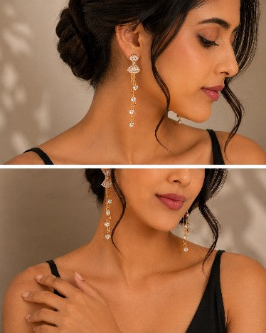 Crystal Heart Tassel Earrings
