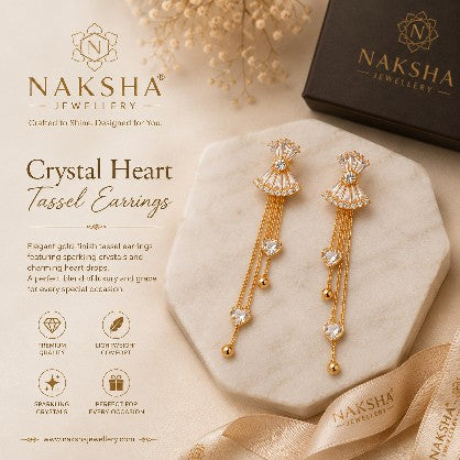Crystal Heart Tassel Earrings