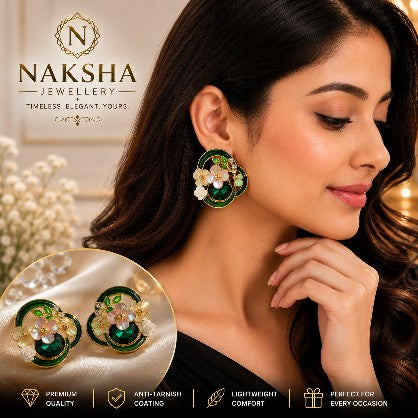 Emerald Green Floral Stud Earrings