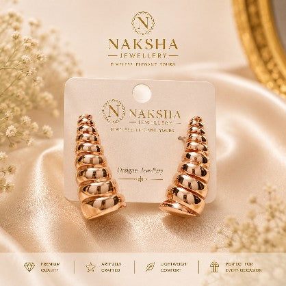 Rose Gold Ribbed Hoop Earrings