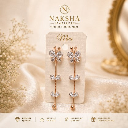 CZ Butterfly Floral Long Drop Earrings
