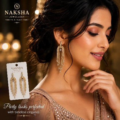 Gold Crystal Tassel Drop Earrings