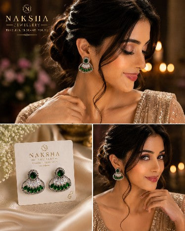 Emerald Green CZ Jhumka Earrings