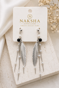 Silver Feather & Pearl Drop Earrings