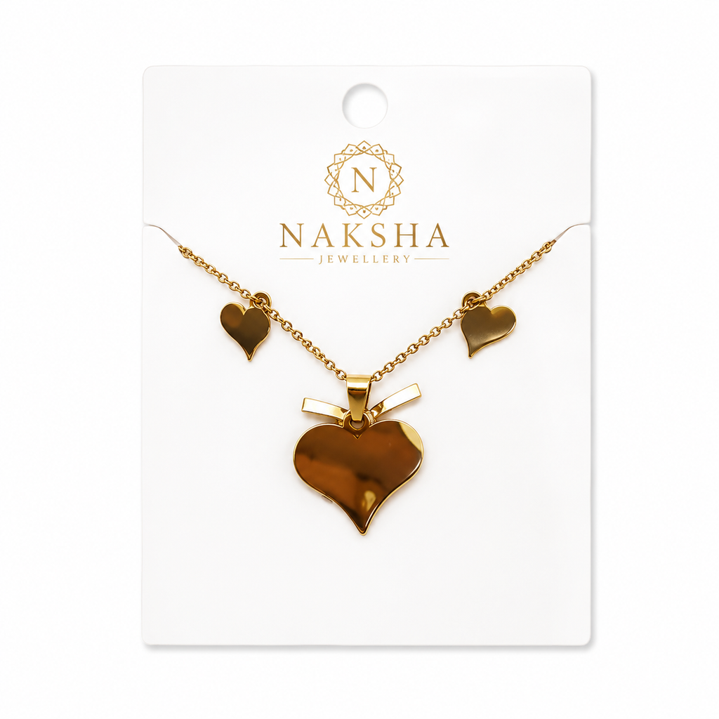 Gold Triple Heart Charm Necklace