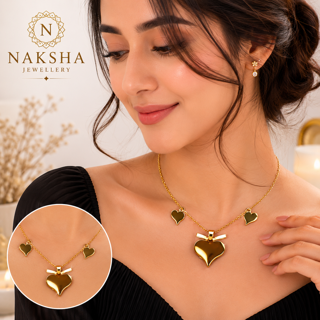 Gold Triple Heart Charm Necklace