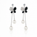Black Butterfly CZ Pearl Drop Earrings