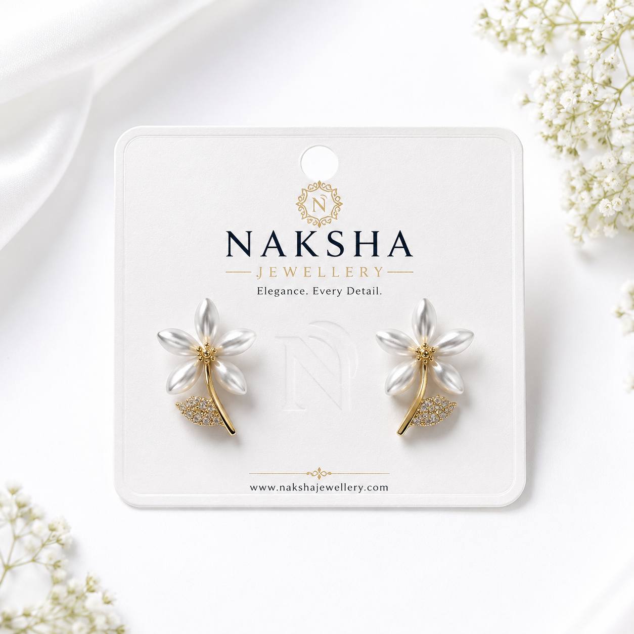CZ Floral Leaf Stud Earrings