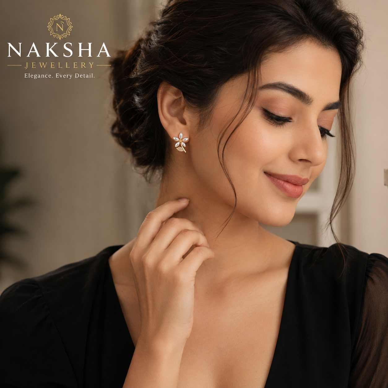 CZ Floral Leaf Stud Earrings