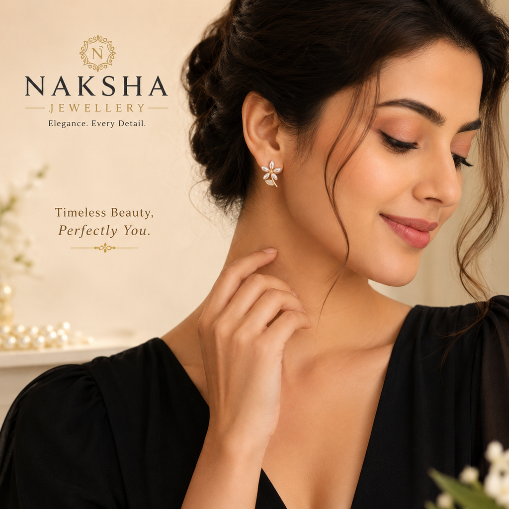 CZ Floral Leaf Stud Earrings
