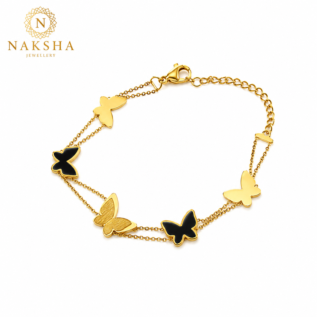 Gold & Black Butterfly Charm Bracelet