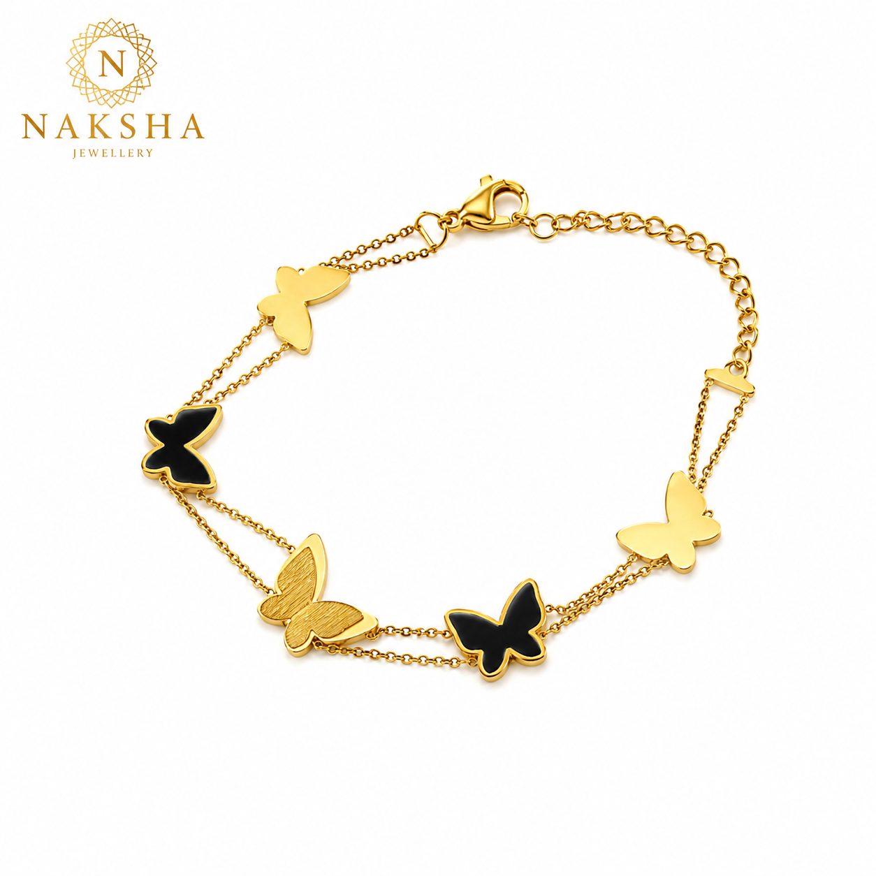 Gold & Black Butterfly Charm Bracelet