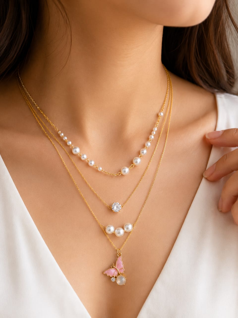 Butterfly Triple Layer Necklace