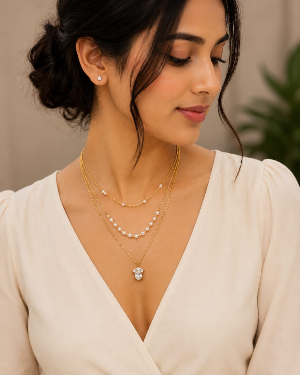 Pearl stone 3 layer pendent
