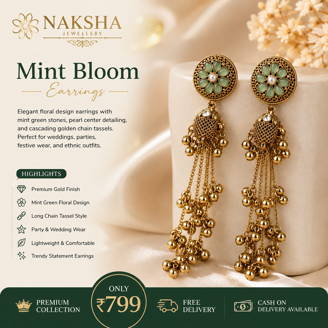 Mint Bloom Earings
