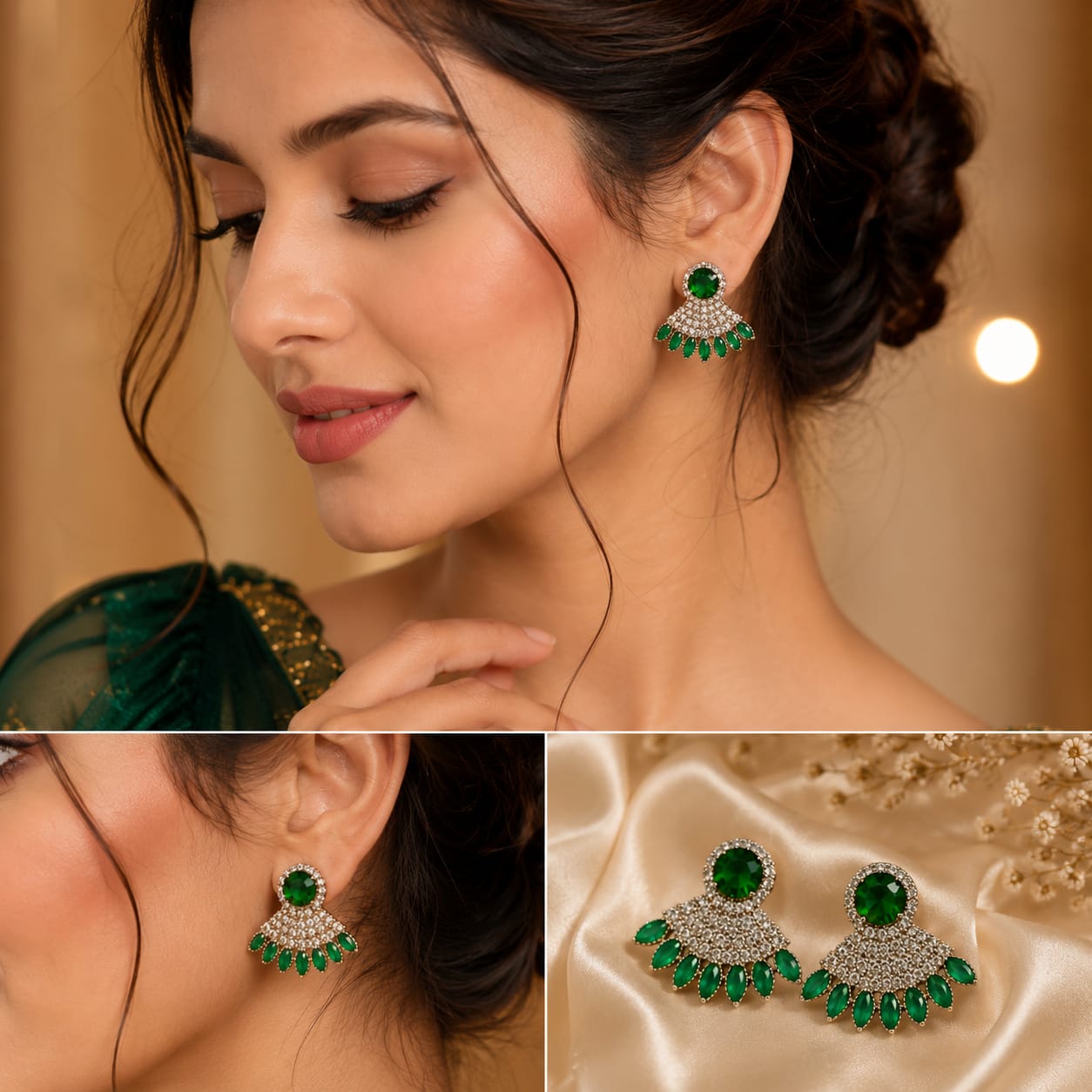 Emerald Fan Stud Earrings