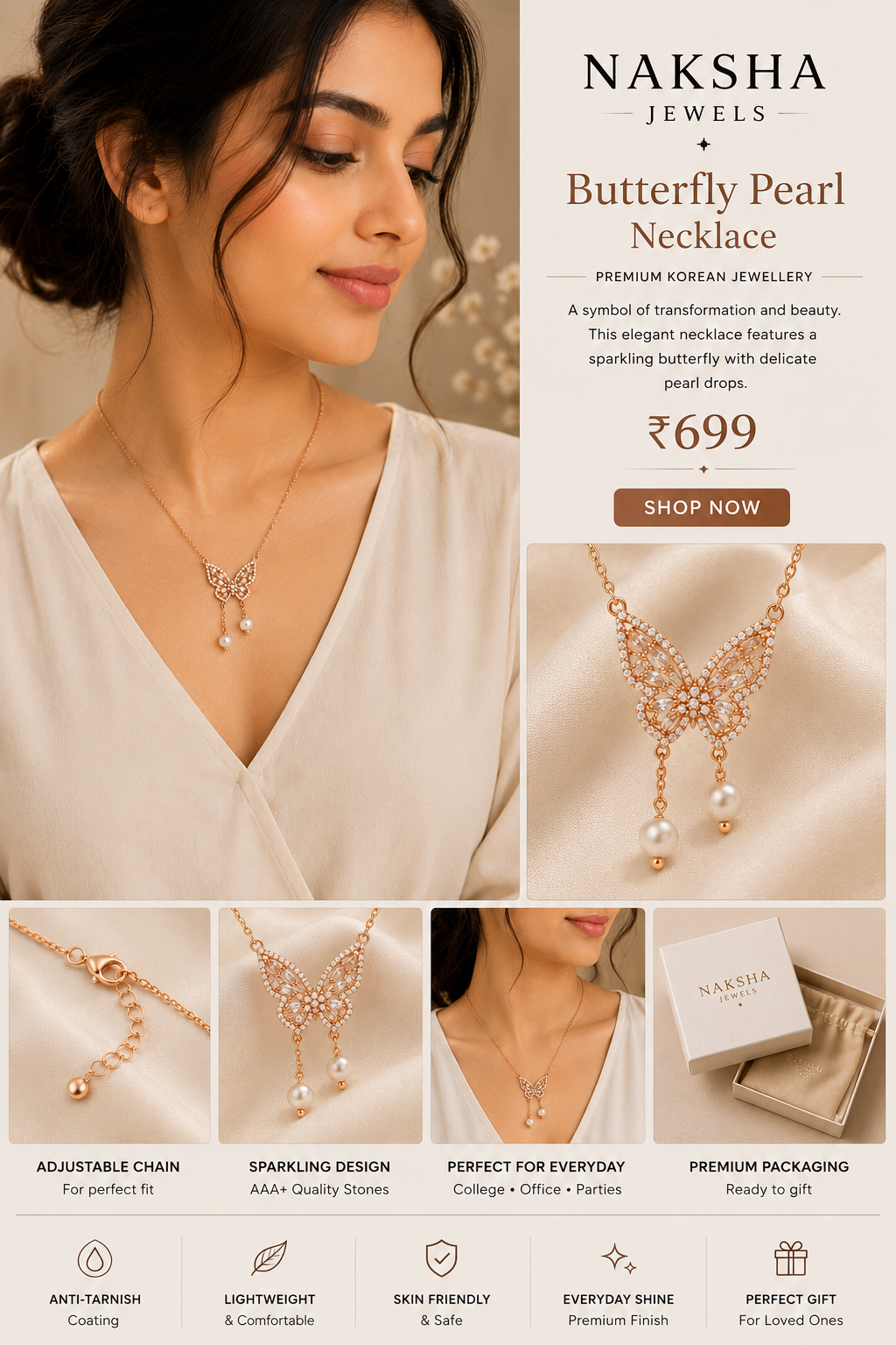 Naksha Butterfly Pearl lariats Necklace