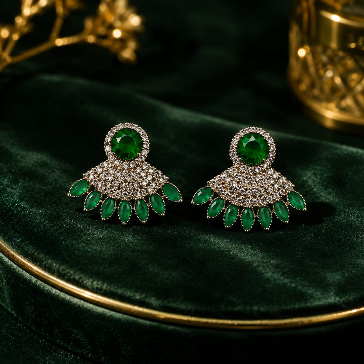 Emerald Fan Stud Earrings