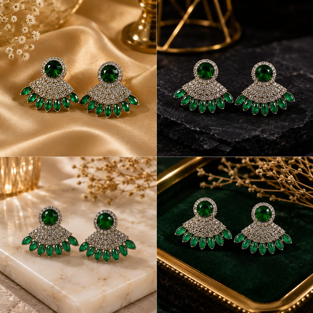 Emerald Fan Stud Earrings