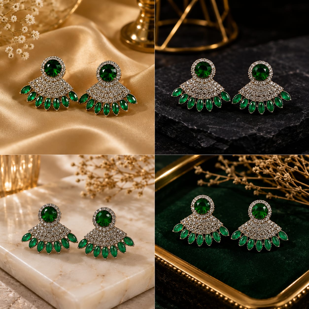 Emerald Fan Stud Earrings