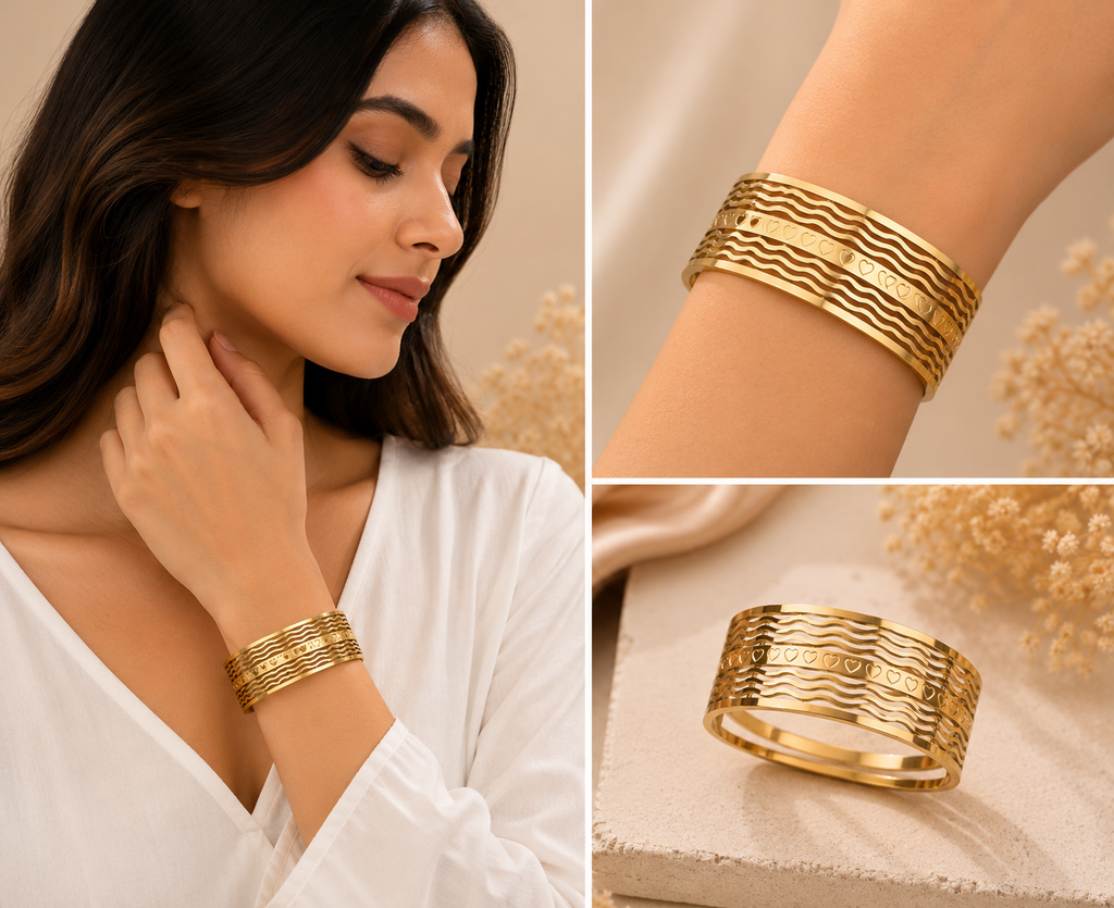 Wave & Heart Gold Bracelet